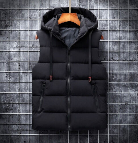 Mens Winter Warm Hooded Vest Jacket Casual Down Cotton Sleeveless Zip Waistcoat