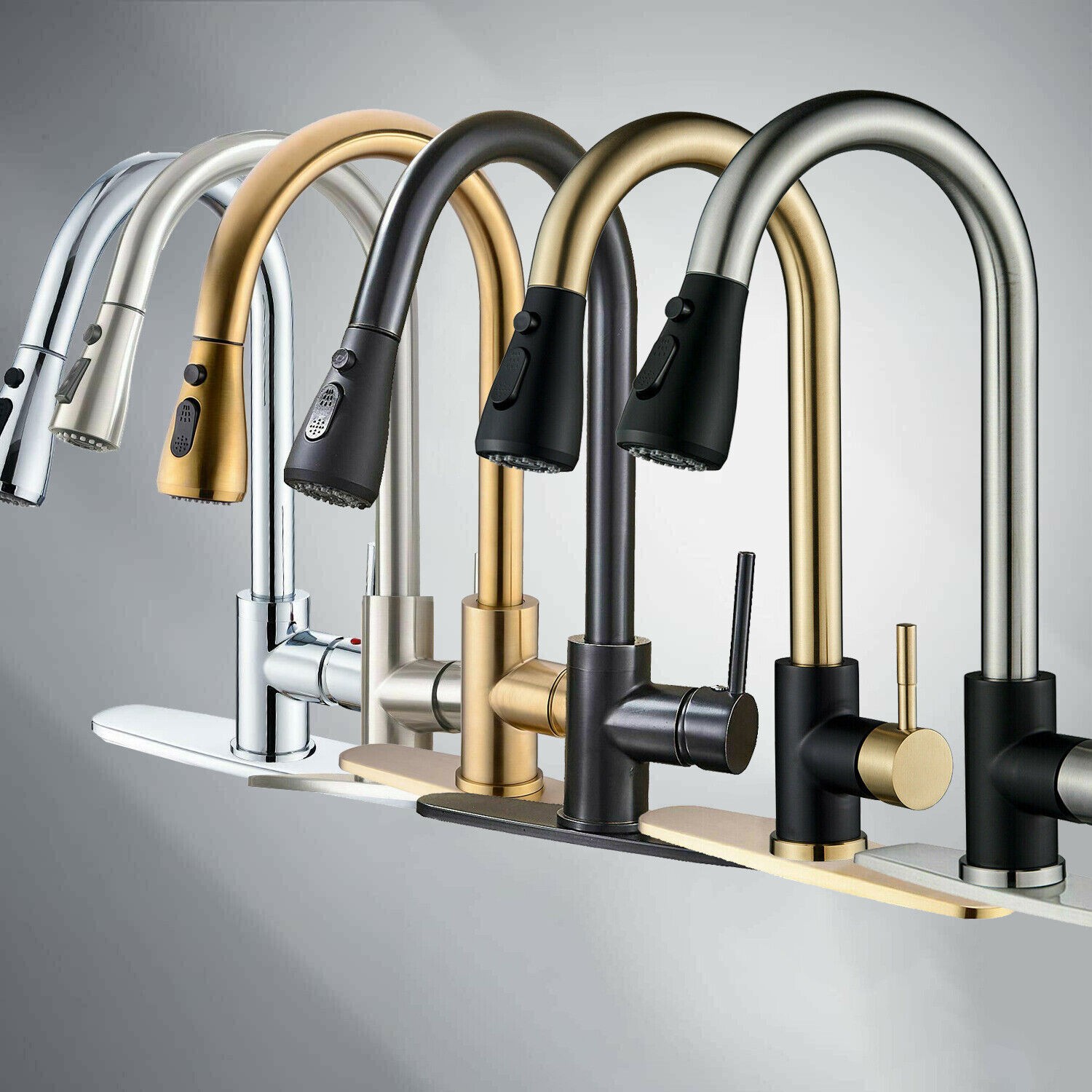 Kitchen Sink Faucet Pull Down Single Handle Swivel Sprayer Mixer Tap W/Plate