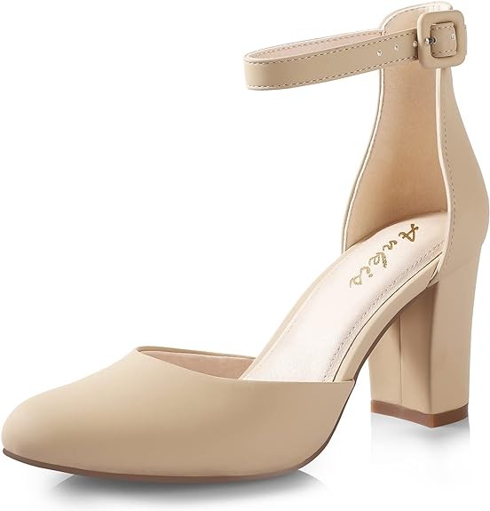 Ankis Closed Toe Heels for Women -Black Nude White Silver Gold Womens Heels Closed Round Toe Chunky Block Pumps Shoes, 3 Inch